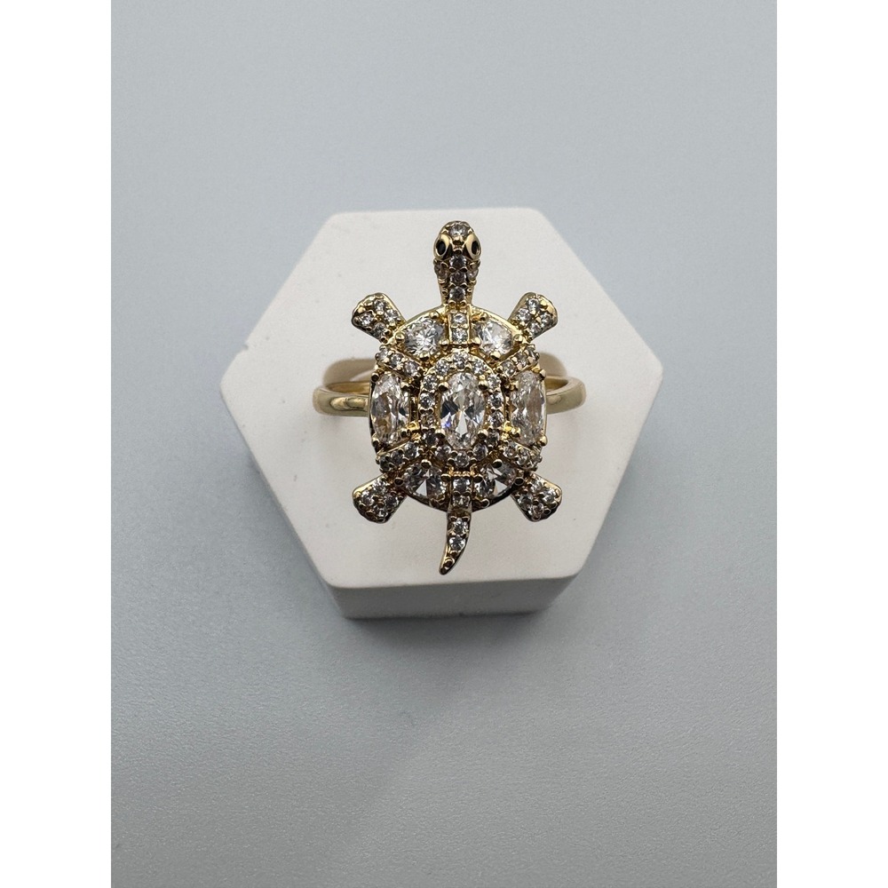 14k Gold Plated Turtle Ring Clear Cubic Zirconia Pave Statement Jewelry New